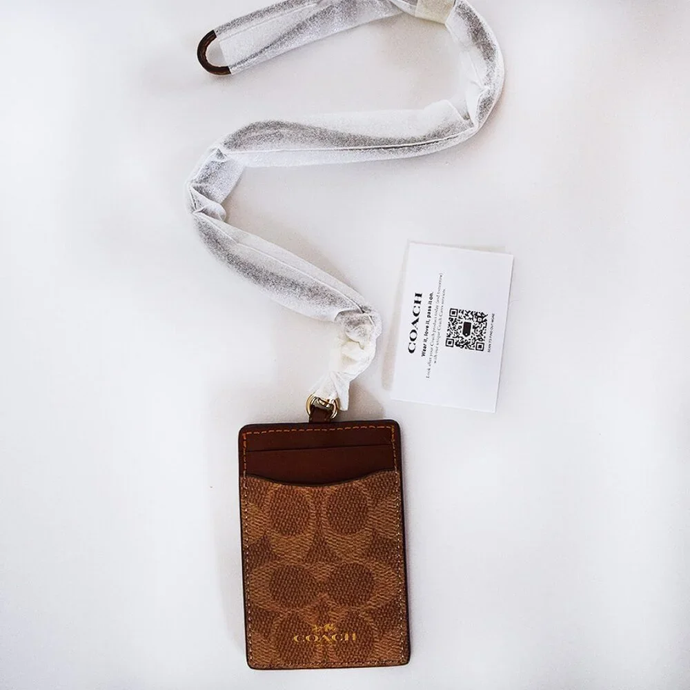 COACH ID Lanyard In Signature Canvas Tan Saddle
